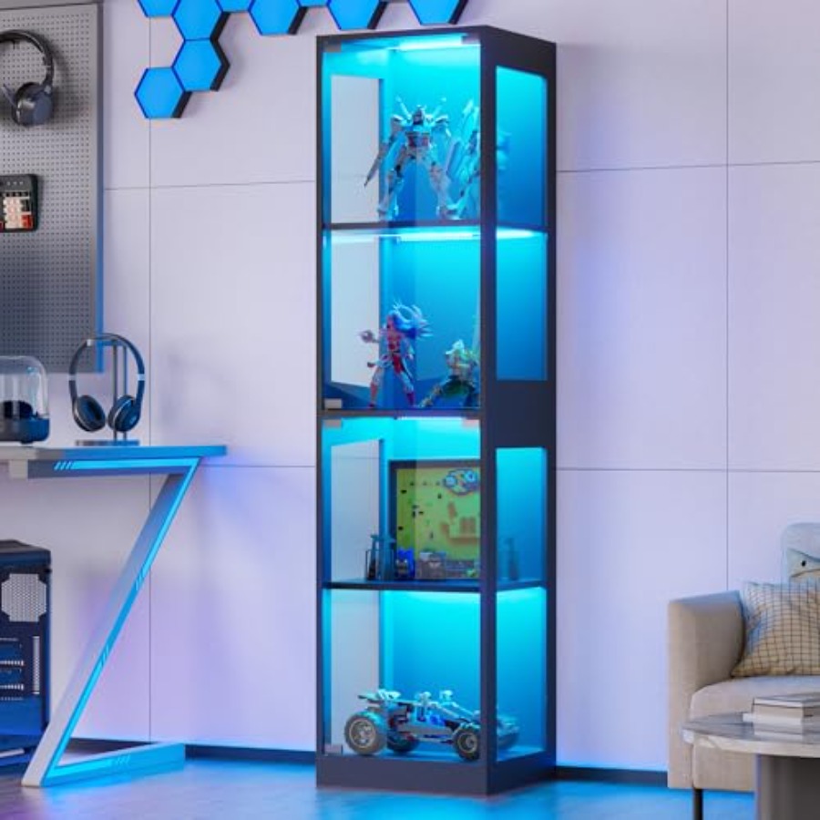 Collectible & Vintage Dolls For Christmas - Glass display cabinet with LED RGB