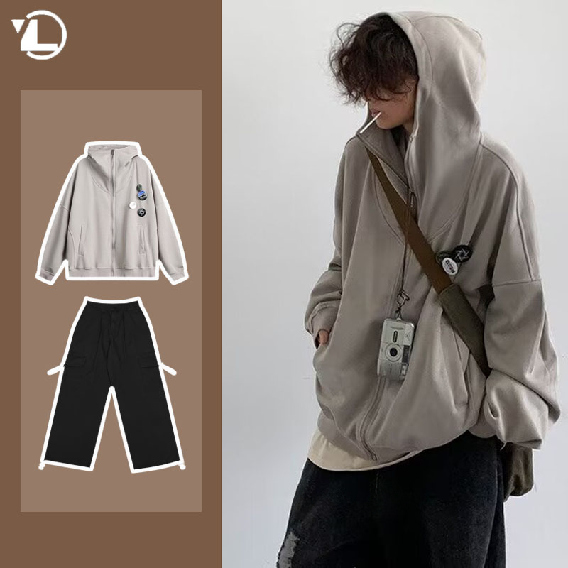 Autumn College Casual Set Men  - Vintage Zip Hoodie 评论和价格
