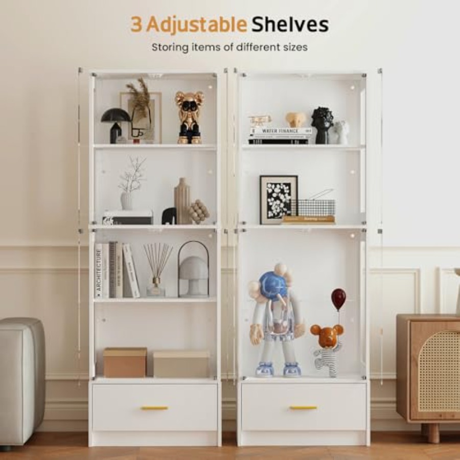 Glass Display Cabinet with Doo - Collectible & Vintage Dolls For Christmas 评论和价格